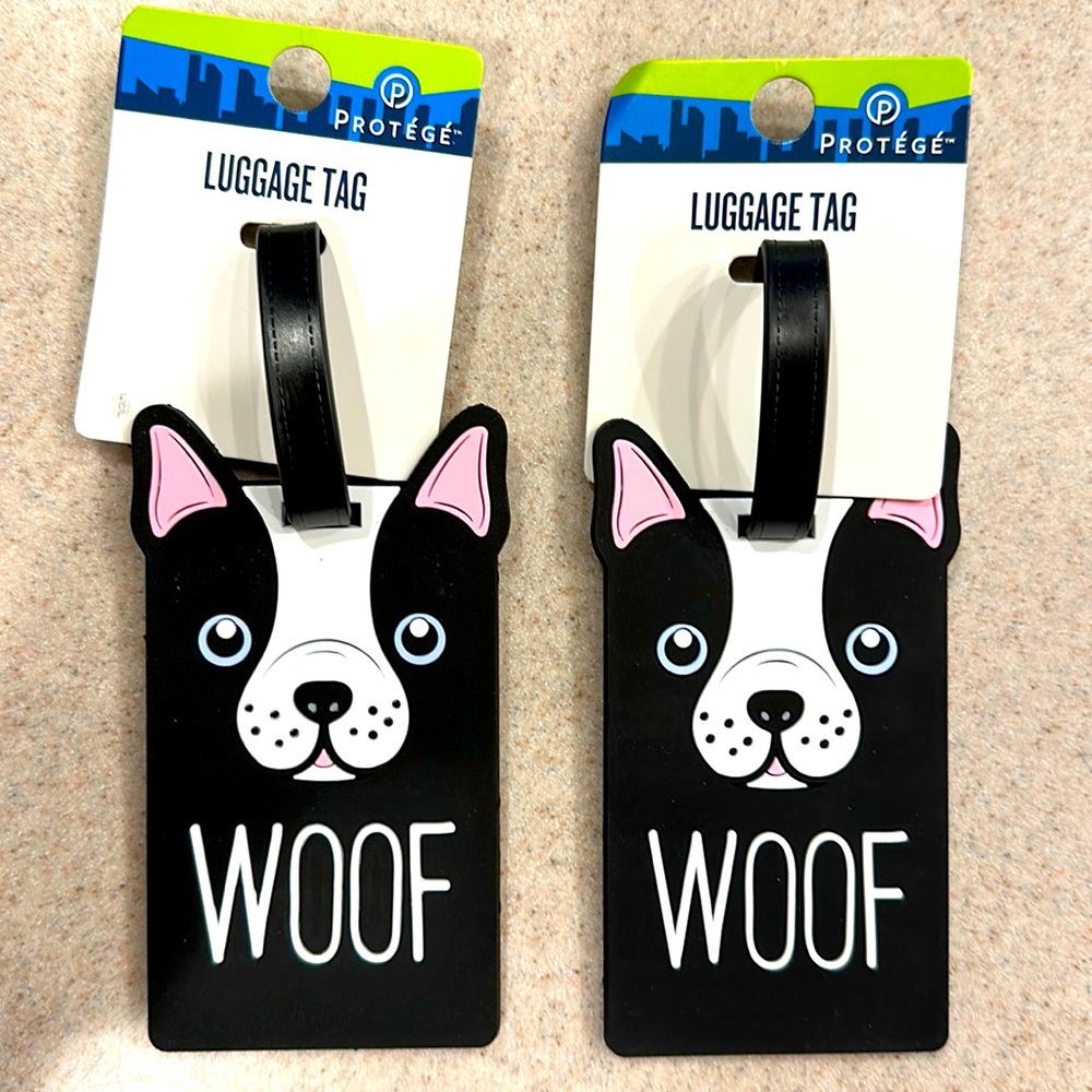 2 Luggage Tags Bull Dog Woof